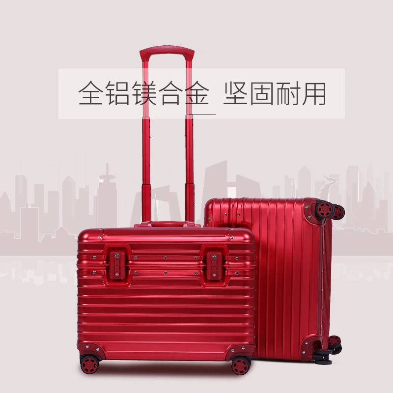 Tất cả nhôm hợp kim magiê xe đẩy trường hợp hộp chụp ảnh lật nắp vali màu đỏ trường hợp lên máy ảnh vali 21 inch - Va li