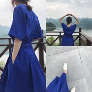 [BP] Hàn Quốc INS tối giản mùa hè lười biếng thường lỏng eo ngắn tay áo đầm