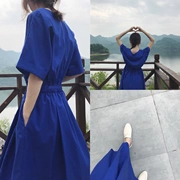 [BP] Hàn Quốc INS tối giản mùa hè lười biếng thường lỏng eo ngắn tay áo đầm