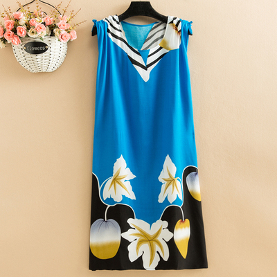 29Fat mm Big size pajamas female summer Nightdress poplin  Medium and long term easy Thin middle age female robe camisole Over the knee vest