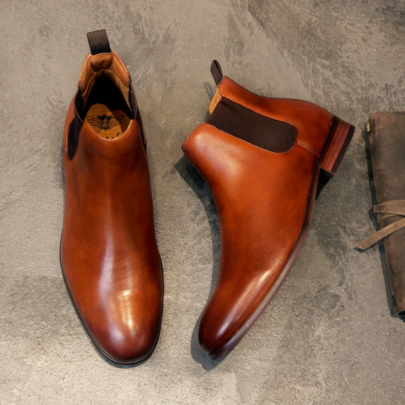Da châu Âu và Mỹ Chelsea giày nam giày cao cổ thường da cao cấp da bò retro Martin ủng nam mùa xuân nam - Giày ống