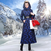 Áo khoác dạ nữ dài đến đầu gối mùa đông mới dài tay cotton phù hợp với eo thon áo trùm đầu dày áo ấm - Bông