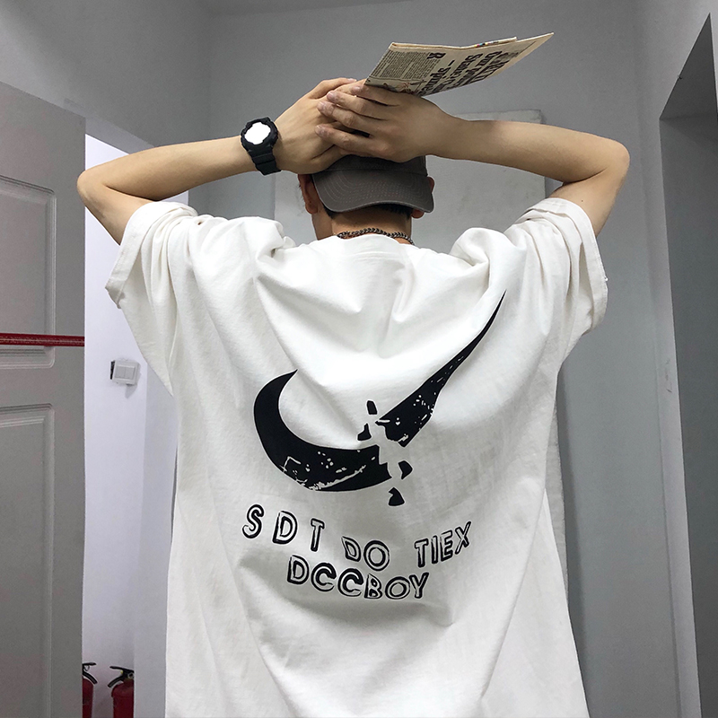 Summer printed t-shirt men's trend loose and versatile half sleeve fashion brand couple's round neck 5-sleeve T-shirt