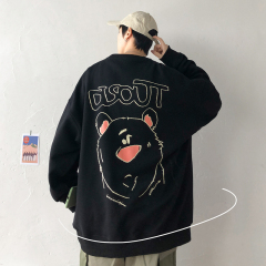 春秋圓領衛衣男士韓版寬鬆潮流卡通熊印花套頭衫學生上衣