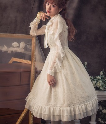 taobao agent [Dream and Treasure Spot] National Brand Lolita Miss Claritte retro lace long -sleeved OP