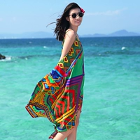 Зеленое шифоновое пляжное платье, шифоновое с принтом, Таиланд, стиль бохо, пляжный стиль