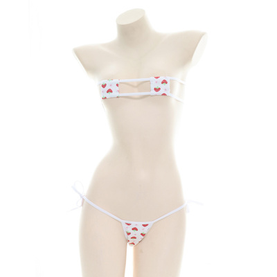 【撩汉出品】草莓方块比基尼 系带棉质分体比基尼套装 绑带内裤-淘宝网