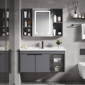 Tủ phòng tắm hiện đại đơn giản kết hợp chậu rửa phòng tắm không gian chậu rửa chén bằng gốm sứ chậu rửa tủ gương thông minh tủ gương wc tủ gương treo tường