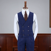 IsirHonour ban đầu của Anh mỏng phần kẻ sọc màu xanh đôi vest ngực châu Âu và Mỹ retro Slim vest nam thủy triều - Dệt kim Vest áo len nam cổ lọ hàn quốc