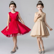 Trẻ em ăn mặc cô gái đơn giản và hào phóng cuộc thi phát biểu lớn màu đỏ sinh nhật công chúa váy fluffy gạc trang phục đoạn ngắn - Váy trẻ em