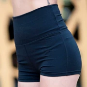 Quần short eo cao nữ bó sát cơ thể phòng thể thao quần nóng ba điểm yoga nhảy bụng cao co giãn thoáng khí đen tập hè - Quần thể thao