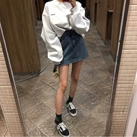 Весенняя приталенная джинсовая юбка, 2018, в корейском стиле, А-силуэт