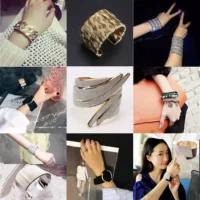 Phiên bản Hàn Quốc của vòng tay cá tính nữ đơn giản vòng đeo tay châu Âu và Mỹ Hàn Quốc retro phóng đại mở rộng vòng đeo tay nữ phụ kiện trang sức vòng tay tinh lâm