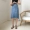 2018 mùa xuân mới của phụ nữ Hàn Quốc rửa denim váy dài eo cao là mỏng hoang dã Một từ váy nữ