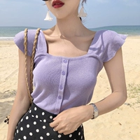 Retro Hàn Quốc phiên bản của khí hoang dã vuông cổ áo ngắn sling ống top từ cổ áo Slim là mỏng dệt kim sling nữ thiết kế thời trang nữ