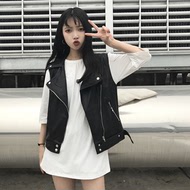 Vest da nữ mùa xuân 2018 mới thời trang da thủy triều Hàn Quốc phiên bản của lỏng tay pu da xe máy áo khoác mùa xuân dây kéo áo phao lông vũ nữ