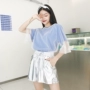 2018 mùa hè Hàn Quốc phiên bản của Chic kẹo màu ngắn tay T-Shirt + lưới quan điểm áo + bạc quần short phù hợp với sinh viên nữ thời trang nữ 2021