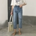 Mùa hè ăn mặc Hồng Kông hương vị lỏng hoang dã thẳng quần thường phần mỏng cao eo là lỗ mỏng jeans chân rộng chín quần phụ nữ Quần jean
