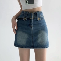 Летняя дизайнерская джинсовая юбка, защитное белье, высокая талия, по фигуре, А-силуэт
