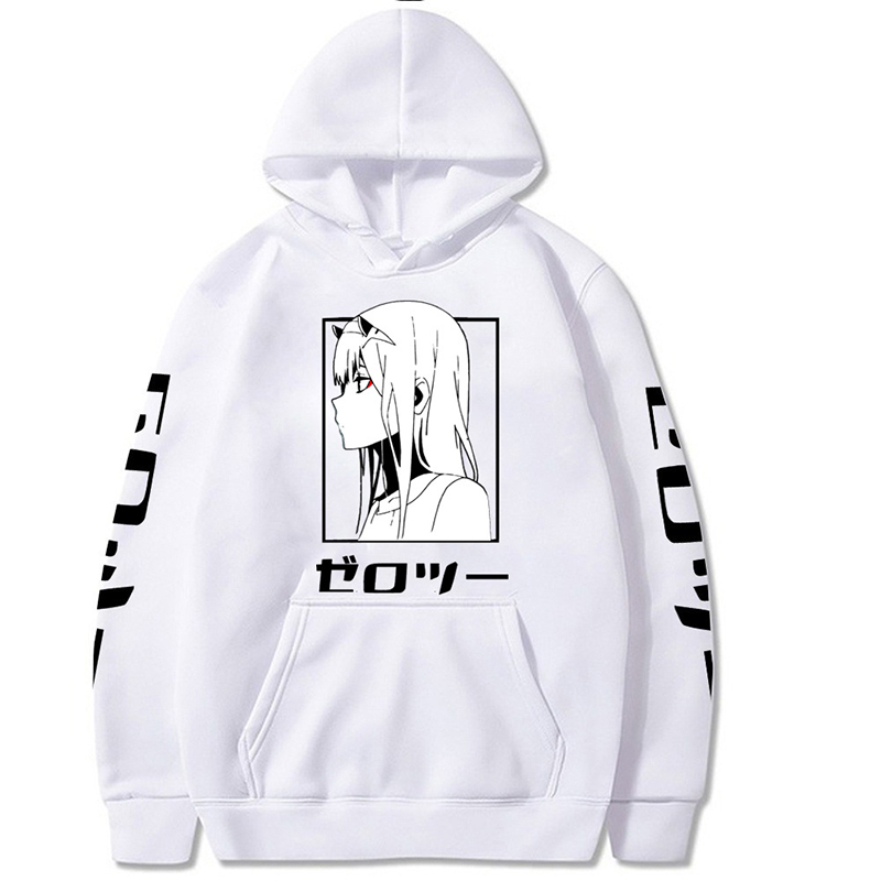 A-whiteCross border Cartoon Japan comic ZeroTwoDarlingInTheFranxx Fleece Hooded Sweater male