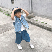Ccizin2018 denim vest boy phần mỏng mùa hè đoạn ngắn của trẻ em không tay vest vest Hàn Quốc phiên bản lỏng