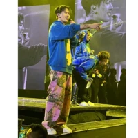 Розовые штаны, камуфляжные джинсовые повседневные брюки, свободный прямой крой