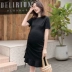 Mùa hè 2019 phụ nữ mới mang thai body body dây rút váy cotton ngắn tay áo thun bà bầu váy đầm - Áo thai sản shop đầm bầu đẹp Áo thai sản