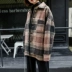 JHXC Hàn Quốc phiên bản của lỏng POLO cổ áo dày áo len nữ sinh viên mùa đông mỏng áo sơ mi kẻ sọc áo khoác thủy triều áo dạ hàn Áo Hàn Quốc