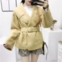 Phiên bản Hàn Quốc của thắt lưng áo len nhỏ nữ 2018 mới mùa thu và mùa đông bf lỏng học sinh ve áo len lông thủy triều áo da nữ dáng dài