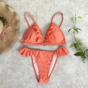 017 AliExpress mới bùng nổ ba điểm ruffle BIKINI kẹo màu cam đỏ bikini bikini gợi cảm - Bikinis