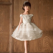 Công chúa váy cô gái sinh nhật trẻ em buổi tối ăn mặc một từ vai hiển thị hoa cô gái máy chủ trang phục đàn piano pettiskirt