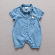 Áo denim cho bé sơ sinh mùa hè romper áo len mỏng phần cotton Quần áo Mới 0-1-2 tuổi - Áo liền quần
