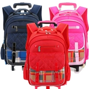 Towbar túi đi học tiểu học nữ dây kéo túi ba bánh boy push-pull bag có thể tháo rời ba lô tàu sân bay