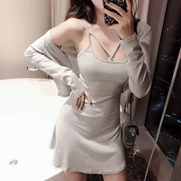 Hồng Kông hương vị retro chic sexy slim chữ thập strap dress + màu rắn kem chống nắng hoang dã cardigan phù hợp với nữ thủy triều đầm ngủ nữ