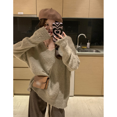 taobao agent Autumn sweater, knitted jacket, bra top, plus size, V-neckline, long sleeve