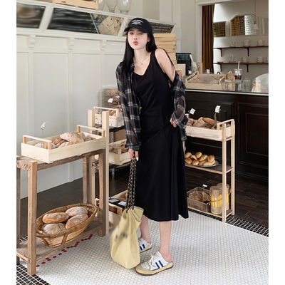 taobao agent Slip dress, summer cardigan, fitted brace, plus size, square neckline