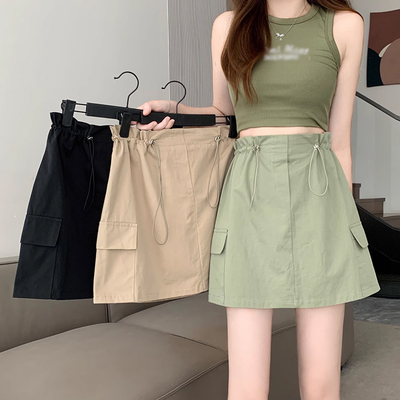 taobao agent Pleated skirt, summer mini-skirt, plus size, for pear shaped body, fitted, A-line, high waist