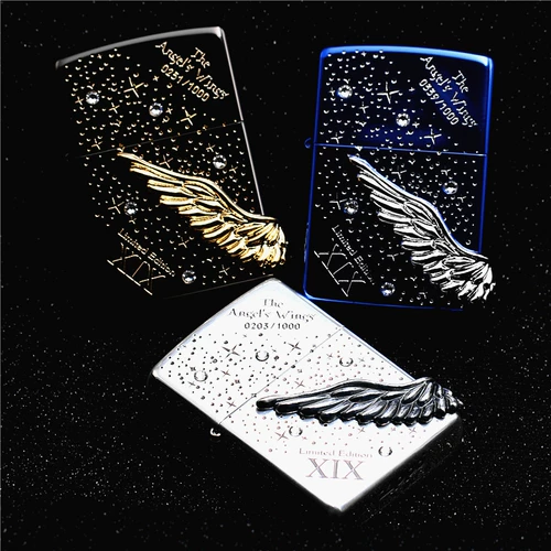 Оригинальный подлинный Zippo Zhibao светлый синий черный ледяной спираль крылья Angel Wings Limited Edition 1000