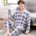 Bông lụa đồ ngủ nam phù hợp với mùa hè dài tay quần cotton nhân tạo cotton cotton lụa dịch vụ nhà trung niên phòng máy lạnh Bộ Pajama