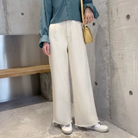 Белые осенние штаны, прямые свободные джинсы, 2019, высокая талия, оверсайз, по фигуре