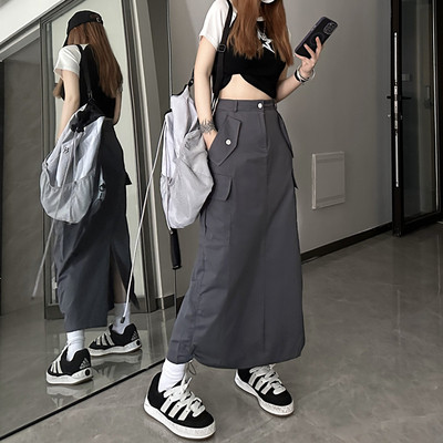 taobao agent Summer universal pleated skirt, long skirt, purse, American style, fitted, high waist, drawstring, hip-accented