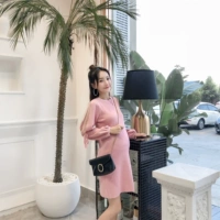 Mùa thu 2018 Phụ nữ mới mang thai Cho con bú Váy nối lưới Ren dài tay đan áo len cho bà bầu váy bầu công sở