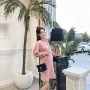 Mùa thu 2018 Phụ nữ mới mang thai Cho con bú Váy nối lưới Ren dài tay đan áo len cho bà bầu váy bầu công sở