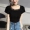 Mùa hè Hàn Quốc phiên bản của gió sang trọng Mỏng mỏng bằng gỗ bên tai cổ áo ngắn tay áo len phần mỏng T-Shirt top áo sơ mi áo ghi lê len cho nữ
