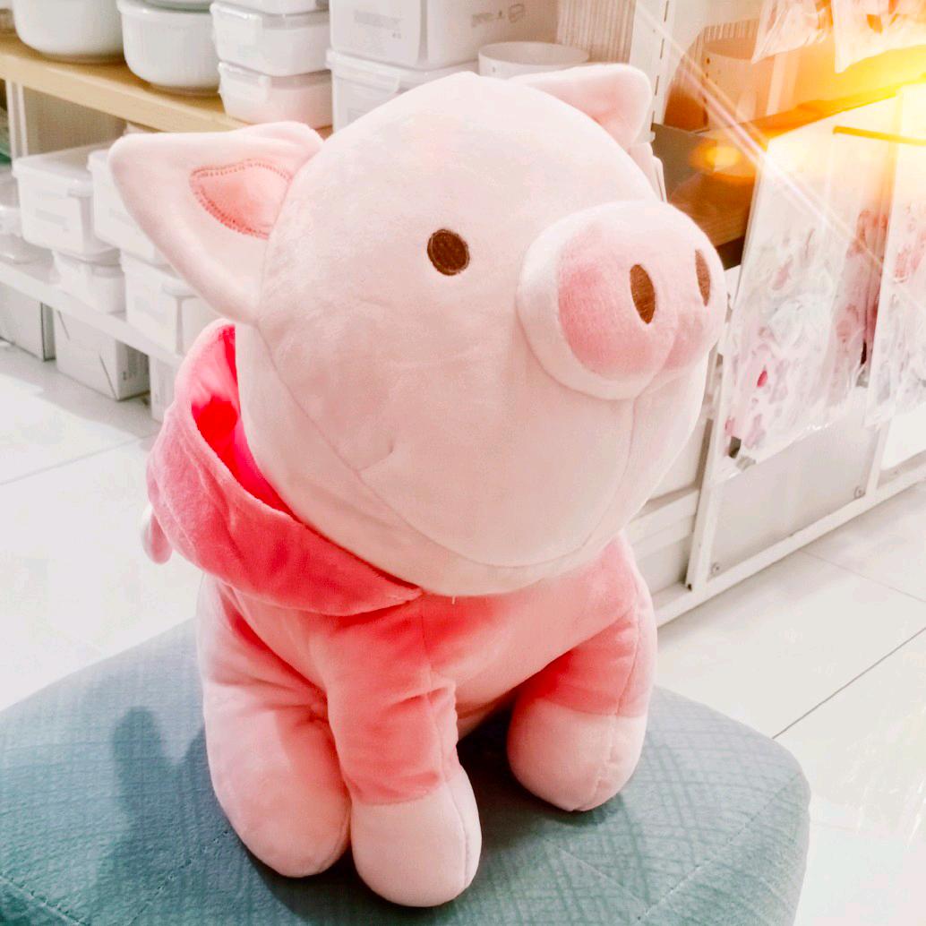 Sitting Pig In Pink Rabbit HatMINISO Genuine Sitting posture belt Dinosaur hat belt Rabbit Hat stupid Little pig Doll trumpet avocado Pillow