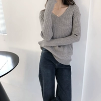 Демисезонный длинный эластичный свитер, свободный крой, средней длины, V-образный вырез
