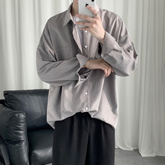Spring chic Korean style all over solid color shirt youth loose casual bottoming men's fashion long sleeve shirt inch shirt