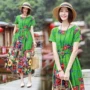 Váy dài nữ phong cách quốc gia 2019 hè mới in size lớn retro lỏng cotton ngắn tay áo ngắn - váy đầm váy đẹp