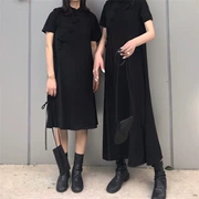 Dark Women retro cải tiến cổ áo sườn xám cổ áo khóa ngắn tay váy kiểu Trung Quốc xà cạp váy mỏng sinh viên - Váy dài
