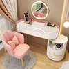 ZF round powder white 100cm table+hollow cabinet+LED mirror+powder gold petal chair